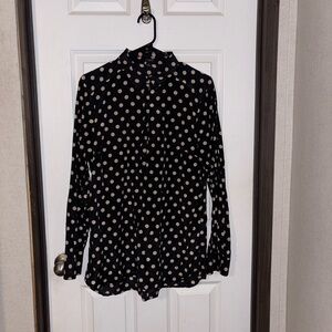 Ann Taylor Black and Cream Polka Dot Button Down Shirt